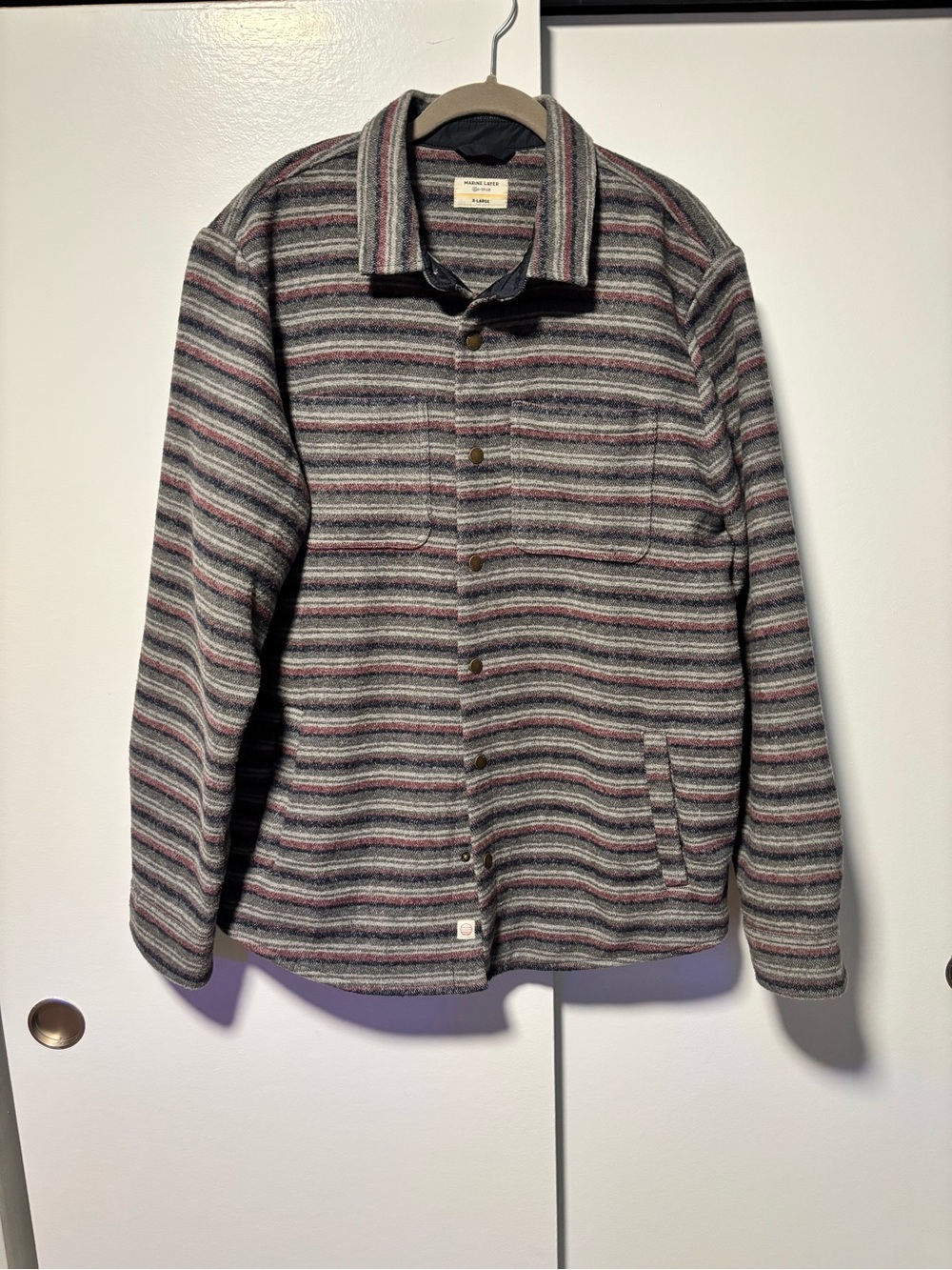 Marine Layer Striped Flannel Shacket GreyBlue Over Shirt